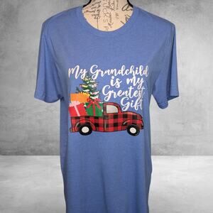 Christmas Grandchild is My Greatest Gift Grandparents Gift T-Shirt, Blue Medium